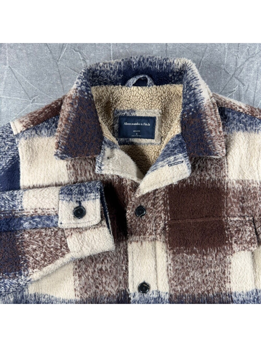 Abercrombie Coat Men's S Brown Plaid Sherpa Lining Flannel